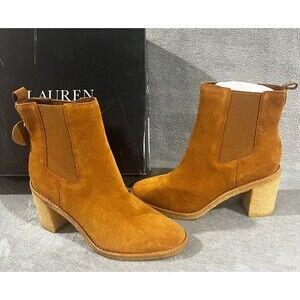 Lauren Ralph Lauren Women Marianna Block Heel Chelsea Boots Sz 10B Tan Gum Sole